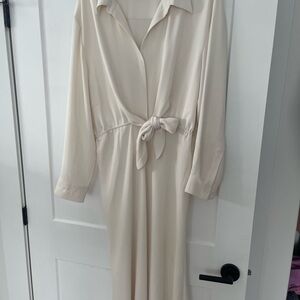 Aritzia Cream Long Sleeve Wrap Dress